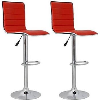 (Set de 2) taburetes de bar en cuero rojo y con respaldo alto