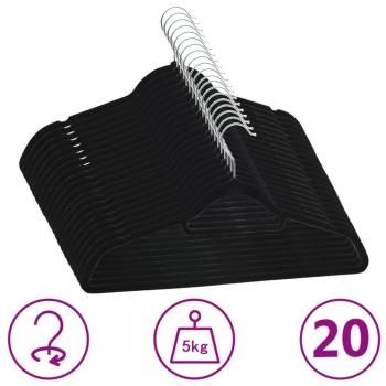 Juego de perchas antideslizantes de terciopelo negro - 20 unidades