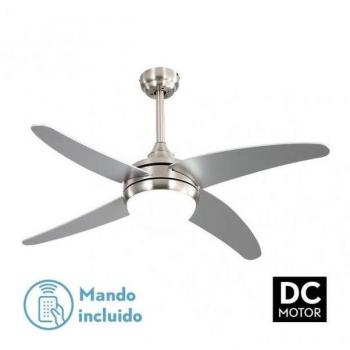 Ventilador de Techo FABRILAMP Klod 2xE27 DC Níquel/Plata con 4 Aspas, 6 Velocidades, Diámetro de 117cm y Control Remoto