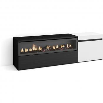 Mueble TV moderno con chimenea eléctrica, 150x45x35cm, para televisores de hasta 65, blanco y negro - Skraut Home
