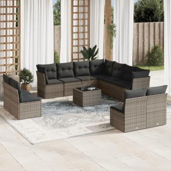 12-Piece Grey Poly Rattan Garden Sofa Set with Cushions