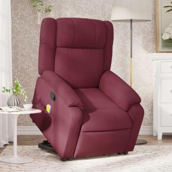 Sillón de masaje reclinable elevable en tela de vino tinto Vidaxl