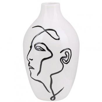 Florero moderno Helike de gres blanco con motivo facial, accesorio de decoración de interior resistente al agua