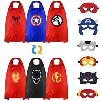 URAQT Capas de Superhéroes para Niños, 3pcs Capa y Máscara de Superhéroe de Satén de Doble Cara, Disfraces Infantiles para Cosplay Halloween Navidad, Juguetes de Superhéroe para Niños Niñas
