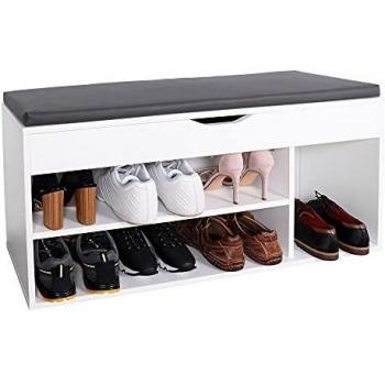 RICOO Banco Zapatero con Asiento 104 x 49 x 30 cm Mueble recibidor Blanco – Organizador Zapatos WM034-W-A