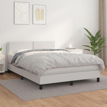 Cama box spring con colchón de muelles 140x200 cm en cuero sintético blanco