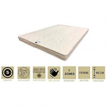 Colchón Firme con Látex Natural + Protector 160x200 x 15 cm - 7 Zonas de Confort - Núcleo de Poli Látex HD Alta Resiliencia - Hipoalergénico