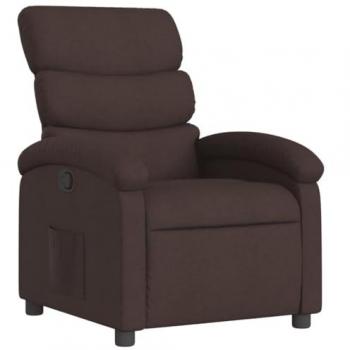 Sillón reclinable de tela marrón oscuro con respaldo y reposabrazos, ideal para salón y descanso