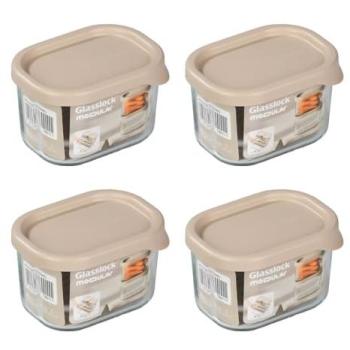 Lote de 4 Recipientes Rectangulares de Vidrio Templado Glasslock Modular de 0.3L para Nevera