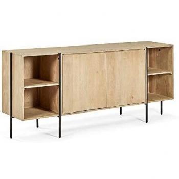Kave Home - Aparador Palmia 185 x 80 cm con 2 Puertas de Madera Maciza de Mango y Patas de Acero en Negro