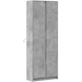 Aparador con LED Madera Ingeniería Gris Hormigón 74x32,5x200 cm, Alacena, Armario Auxiliar, Armario de Almacenaje