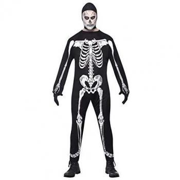 Smiffys-23032L Halloween Disfraz de Esqueleto de Cuerpo Entero, con Capucha y Guantes, Color Negro, L-Tamaño 42-44
