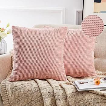 Deconovo Funda Cojin Almohada, para Salon Comedor, de Pana Suaves Decorativas, 2 Piezas, 45x45cm, Rosa