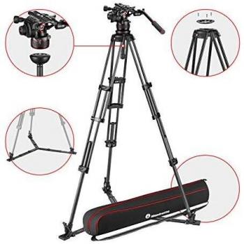 Kit de video trípode de carbono Manfrotto Twin con rótula Nitrotech 612 y altura ajustable para suelo