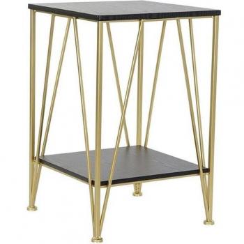 Mesita auxiliar de metal y madera con elegante diseño en color negro y dorado