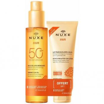 NUXE Sun Aceite Bronceador Rostro y Cuerpo SPF 50 150ml + After-Sun Loción Refrescante 100ml