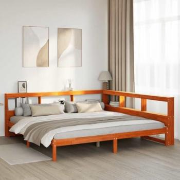 Cama Biblioteca Sin Colchón 180x200 cm Madera Maciza de Pino Color Marrón Cera