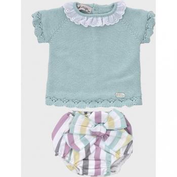 Conjunto de bebé niño verde de algodón a rayas
