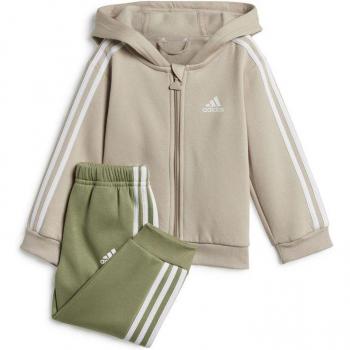 Conjunto infantil adidas Essentials 3 bandas con capucha y cremallera de forro polar beige