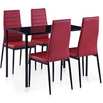 Conjunto de mesa y sillas de comedor 5 piezas color vino tinto
