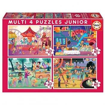 Educa - Multi 4 Junior-Parque Atracciones & Fiesta Conjunto de Puzzles, Multicolor