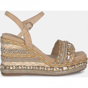 Sandalias Abiertas Alpargatas de Cuña para Mujer con Trenzado y Pedrería en Beige - ALMA EN PENA V240999