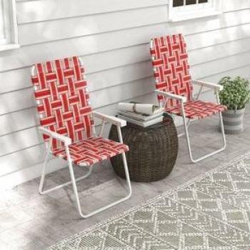 Pack de 2 Sillas de Playa Outsunny Plegables 120Kg Rojo 94x57x57 cm