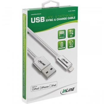 Cable USB Lightning MFi 2m para iPad, iPhone, iPod - Plata/Aluminio