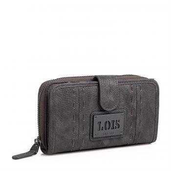 Lois - 93016 Cartera Billetero Tarjetero Monedero de Mujer con Cremallera y Cierre presión. 10 Compartimentos para Tarjetas y documentación. Piel sintética Polipiel. Acolchado, Color Taupe