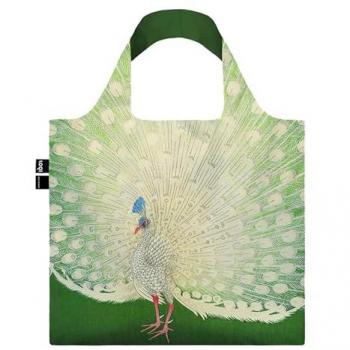 Bolsa Loqi Ohara Koson Peacock, bolsa reciclada, diseño de pavo real, colección museo, inspirada en la obra de Ohara Koson (c. 1925-1936), color verde