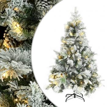Árbol de Navidad con Nieve, Luces LED y Piñas PVC y PE 150 cm