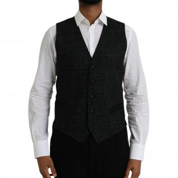 Dolce & Gabbana Black Brown Silk Waistcoat Dress Formal Vest - IT48 | M
