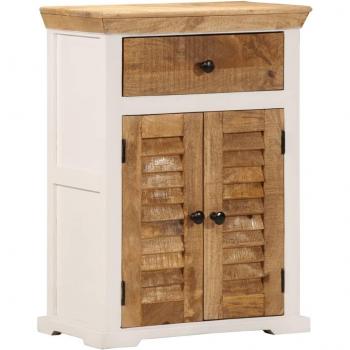 Alacena marrón de madera maciza de mango, dimensiones 55x30x73 cm, acabado rugoso en blanco y marrón