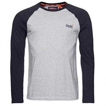 Superdry Hombre Camiseta de béisbol de Manga Larga de algodón orgánico con textu Textura Jaspeado Avena Acero S