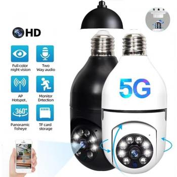 Cámara de vigilancia con bombilla E27, Wifi 2.4G/5G, visión nocturna a color, seguimiento automático de personas, monitor de seguridad para casa inteligente