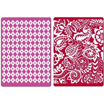 Sizzix Textured impressioni goffratura cartelle 2/Pkg-Diamond & Paisley tropicale