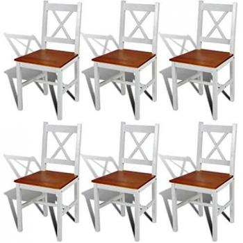 vidaXL 6 pcs White and Natural Colour Wood Dining Chair
