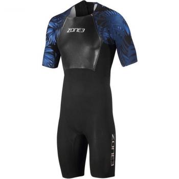 Short Wetsuit Zone3 Tropical Palm Black Blue, Size M - Traje Trampa Manga Corta Swimskin Hombre - Traje de neopreno Zone3 Swimskin negro azul - M