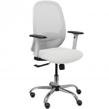 Silla de Oficina P&C 354CRRP Malla Blanca, Asiento Bali Blanco, Brazo Regulable, Base Cromada, Ruedas para Parqué