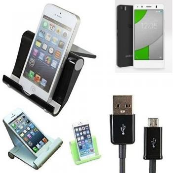 Estación de acoplamiento universal para BQ Aquaris A4.5, negro, fuerte, ligero y compacto | Sostenedor del soporte + cable Multi-ángulo para las tabletas, e-readers y smartphones Docking Station cuna del muelle Tischständer Tischhalter Reisedock, plás