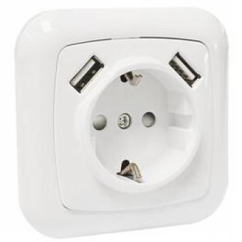 Base Schuko Empotrable con 2 Tomas USB 2.1A Blanca