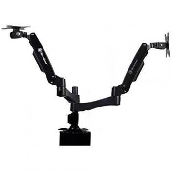 SilverStone SST-ARM22BC - Montaje de dos brazos para monitor LCD LED, Ajustable, con rotación de 360º, basculante arriba/abajo 90º, izquierda/derecha 90º & 180º hacia fuera - Max VESA 100x100, negro