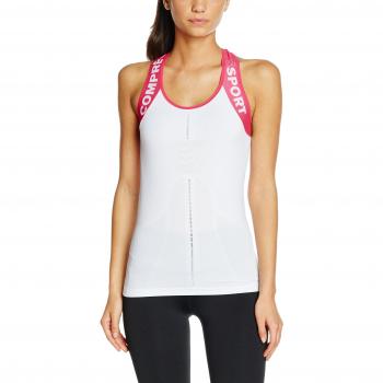 COMPRESSPORT Compress Port Mujer Trail Running Tirantes V2 Camiseta, Mujer, Trail Running Tanktop V2, White/Pink, Large
