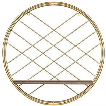 Estante Redondo Natural Dorado de Metal y Madera 43 x 13 cm