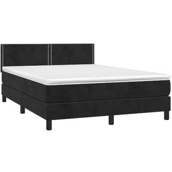 Cama box spring con colchón de terciopelo negro 140x190 cm, estructura de muelles, colchón viscoelástico, espuma protector, muelles ensacados, adaptable y acolchado reversible