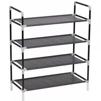 vidaXL Shoe Rack with 4 Shelves Metal and Non-woven Fabric Black