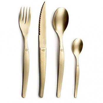 Set de cubiertos Lou Laguiole de 16 piezas Jet Stonewash color champán, acero inoxidable 18/0 con acabado PVD dorado satinado