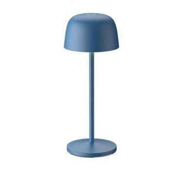 Lámpara de mesa LED recargable Arietty, azul, aluminio, Ø 10,5 cm con dimmer táctil