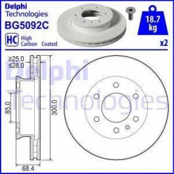 Disco de freno DELPHI BG5092C - Disco de freno, marca DELPHI, modelo BG5092C
