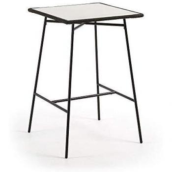 Kave Home - Mesa de Comedor Alta Leora Cuadrada 70 x 70 cm de Cemento y Patas de Acero en Negro para Interior y Exterior
